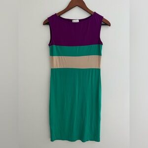 Donna Morgan Purple and Green Sheath Colorblocked Dress